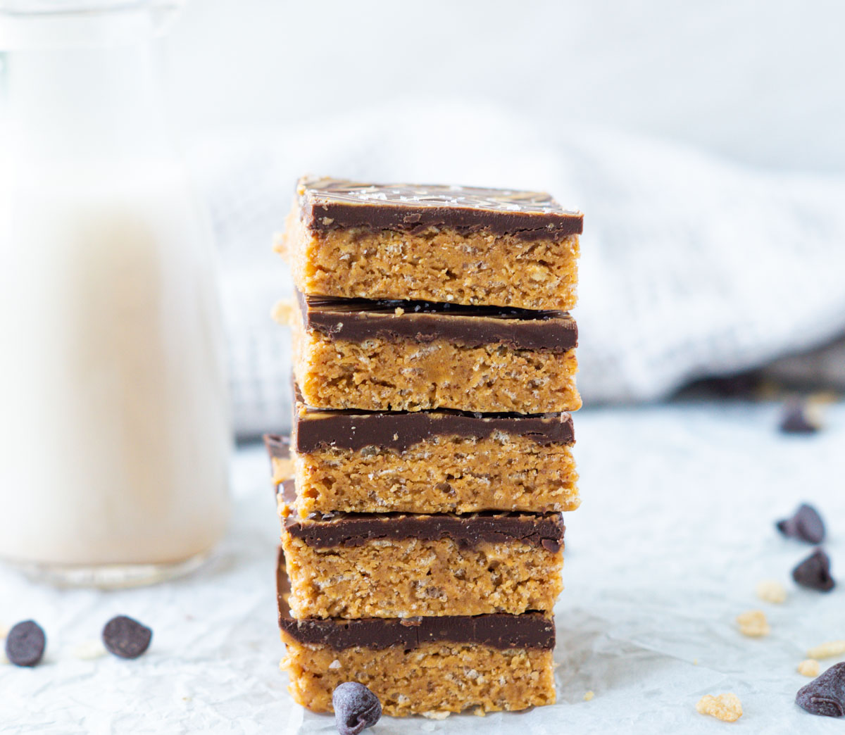 Stack of peanut butter chocolate rice krispies