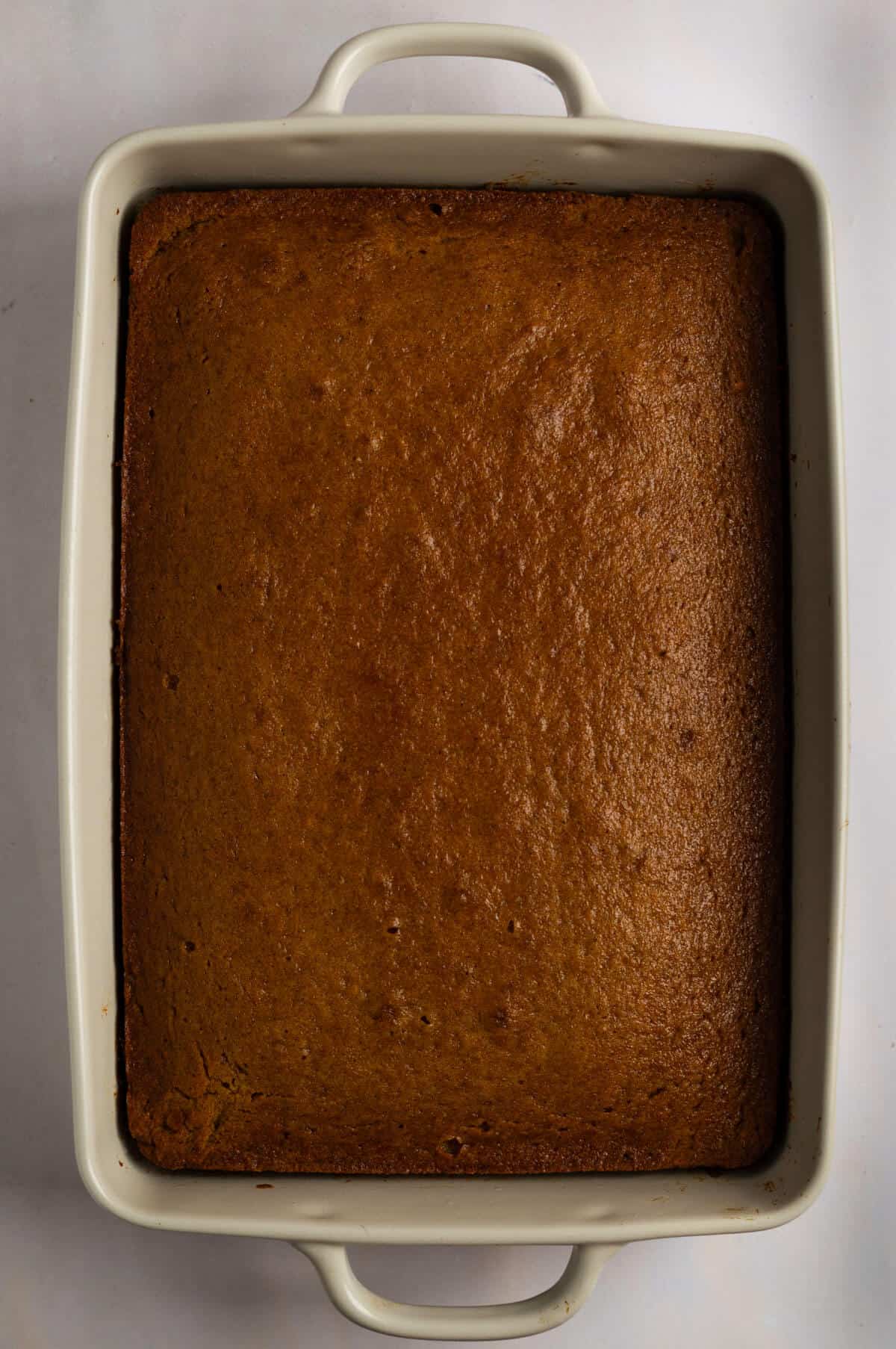 Applesauce spice cake that has been baked and removed from the oven.