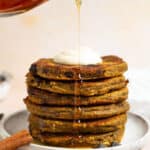 Stack of pumpkin protein pancakes.