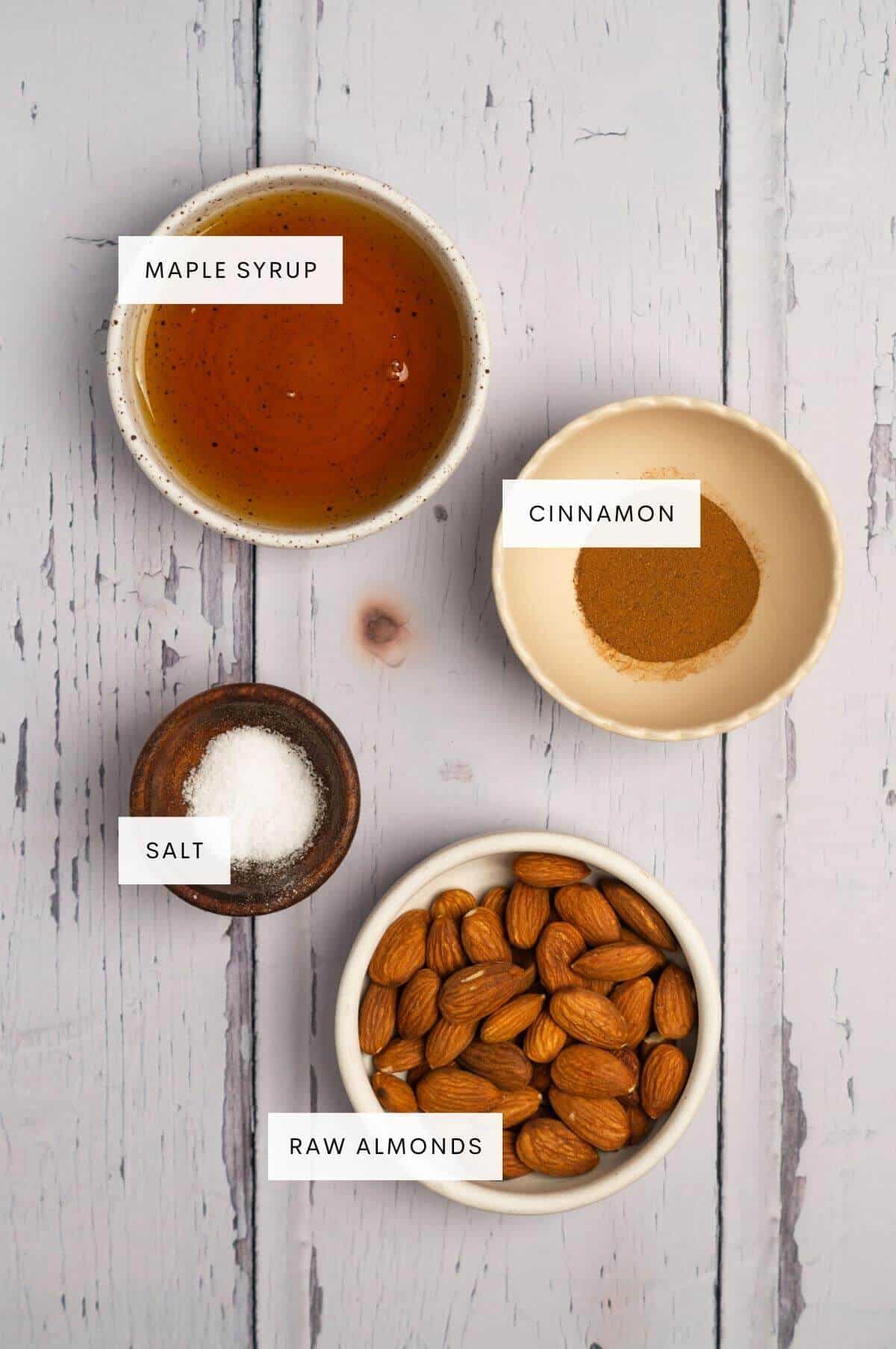 Ingredients needed for cinnamon almonds.