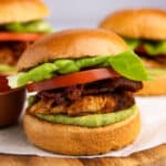 Front-facing shot of a blackened chicken sandwich.