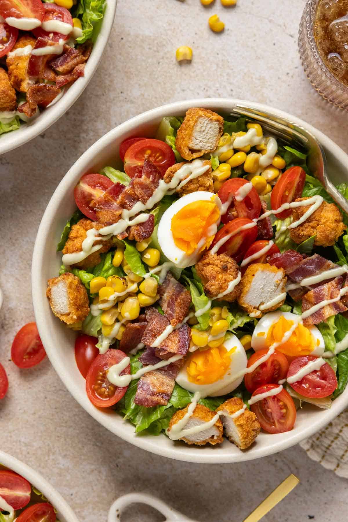 An overhead shot of copycat Chick fil a cobb salad.