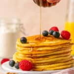 Honey pancakes with syrup poured over.