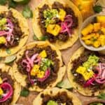 An up close shot of slow cooker chuck roast tacos.