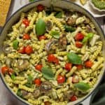 Pesto pasta in a pan