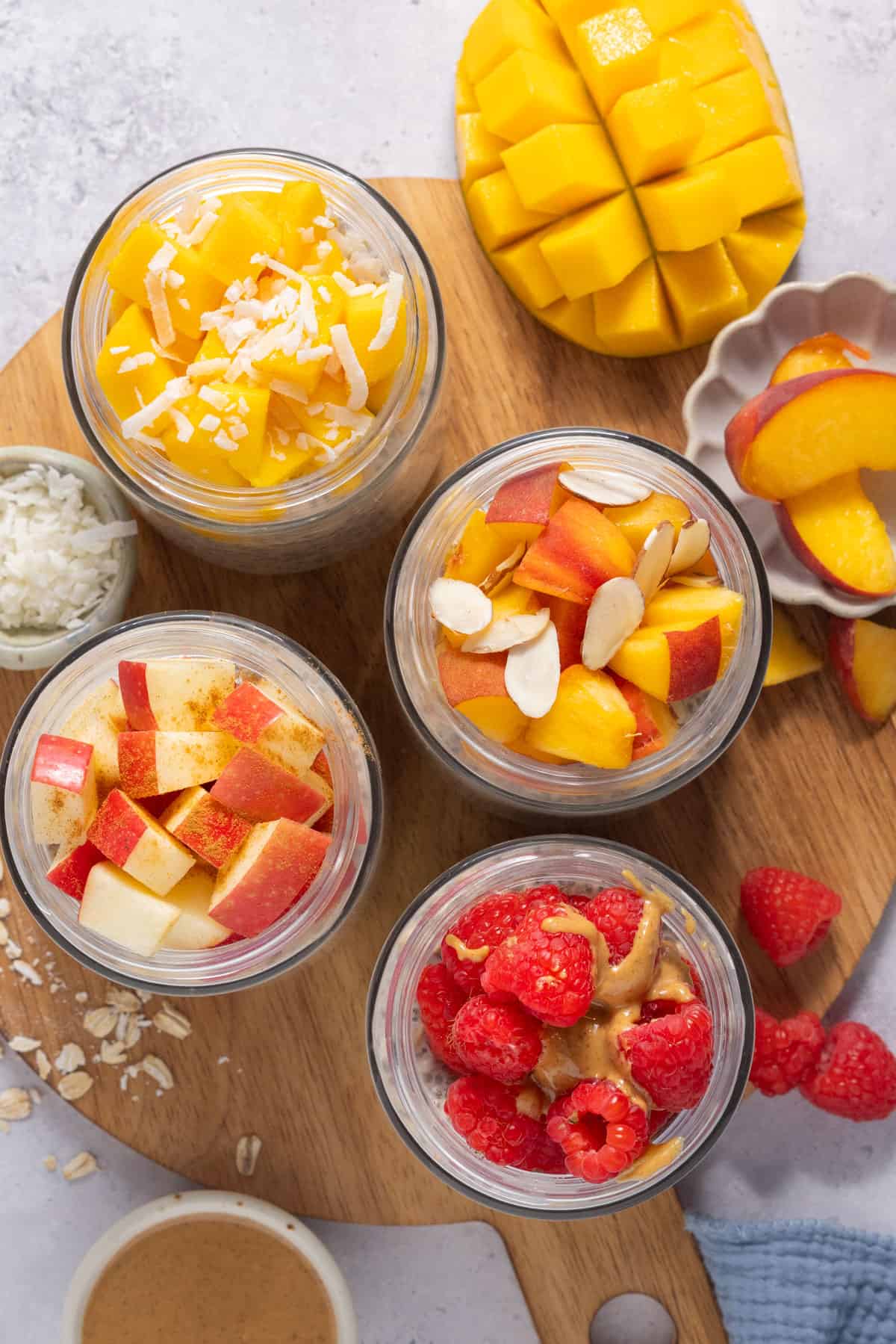 Set 4 Vasetti In Vetro Per Overnight Oats 300 Ml - Con Tappo A Vite, Yogurt, Budino, Miele, Colori Giallo/Beige/Verde