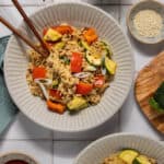 Overhead shot of ramen noodle stir fry