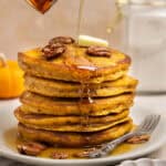 Pumpkin pie spice pancakes with maple syrup