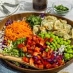 Completed wonton salad in a large serving bowl.