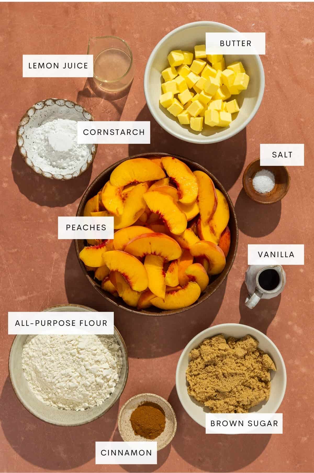 Ingredient shot for peach crumble.