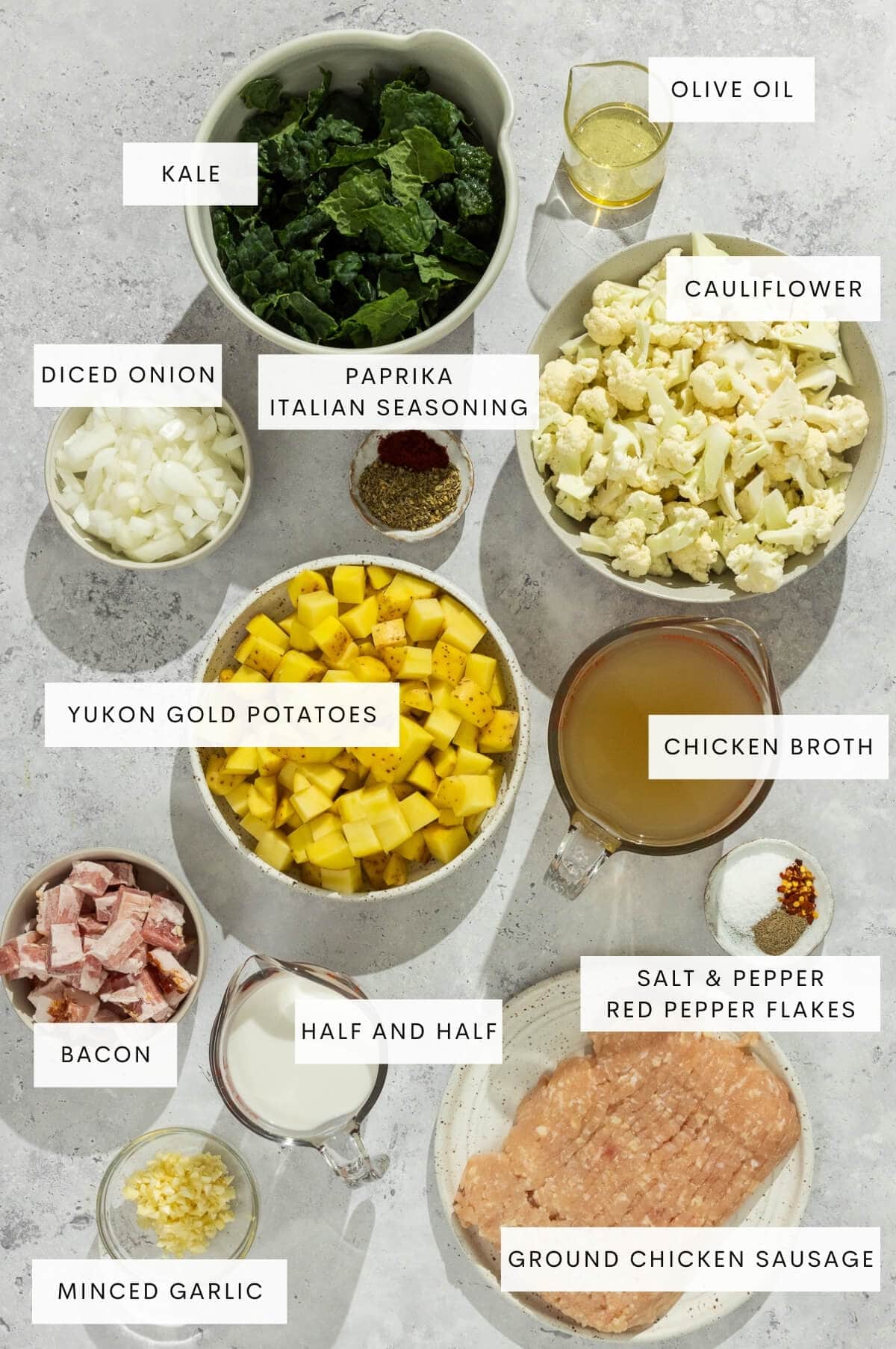 Ingredients for healthier zuppa toscana.