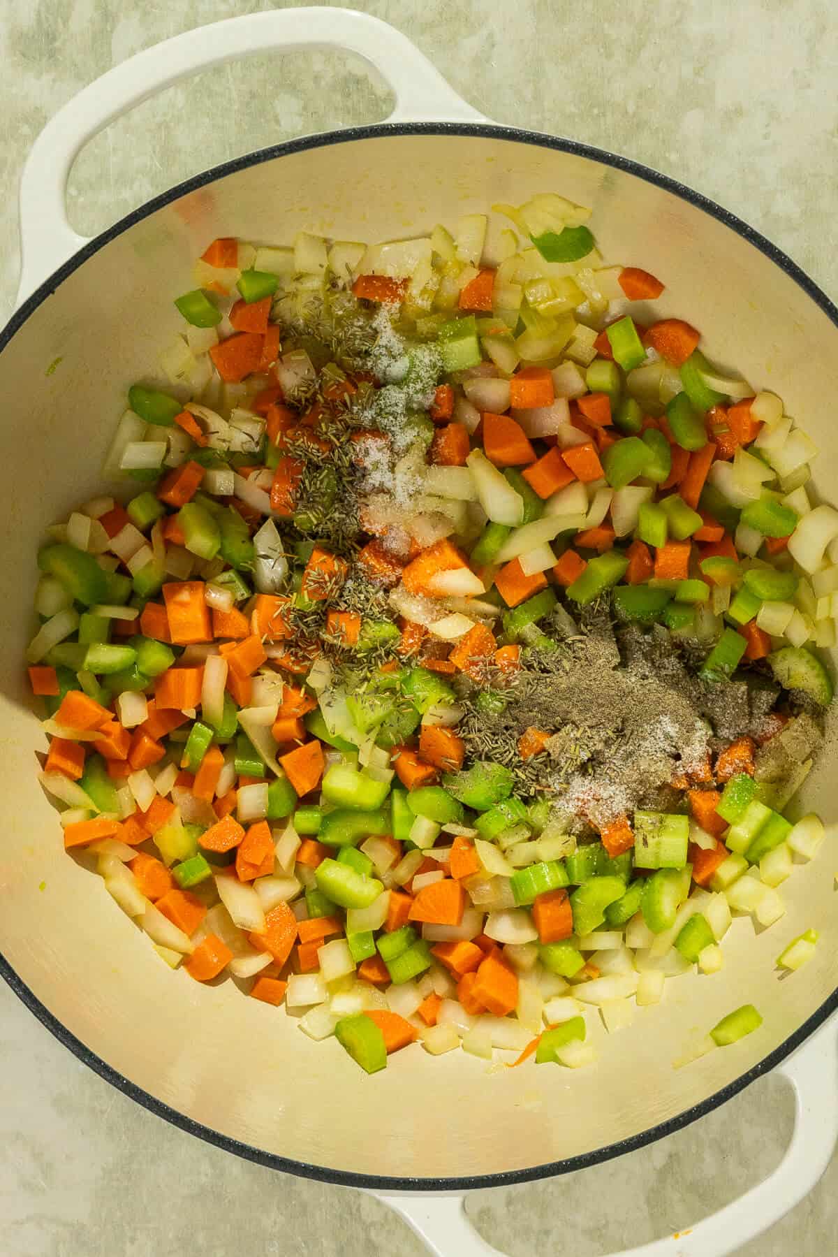 Spices added to the pot of veggies.
