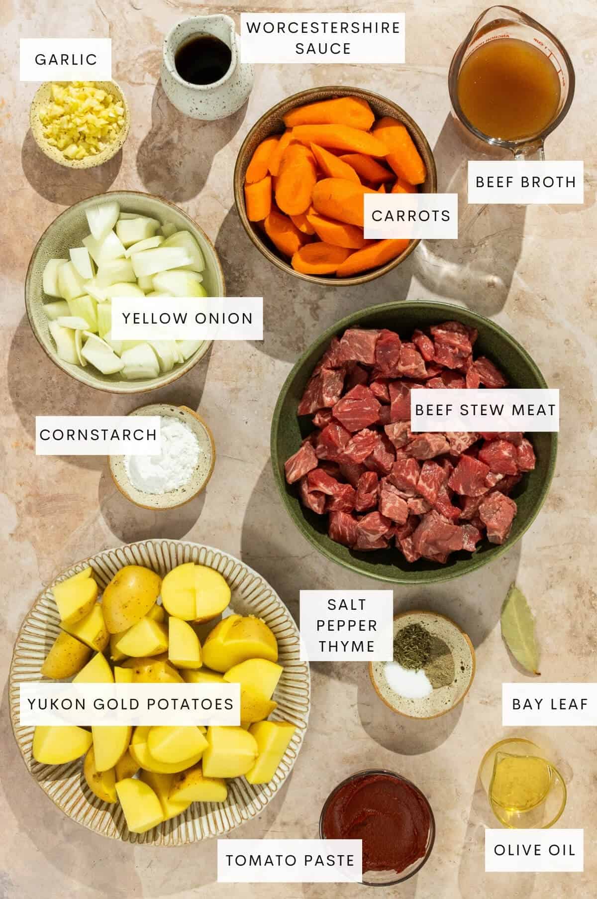 Ingredient shot for beef crockpot stew.