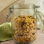 A mason jar of pumpkin flax granola.