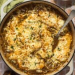 Completed French onion soup chicken skillet.