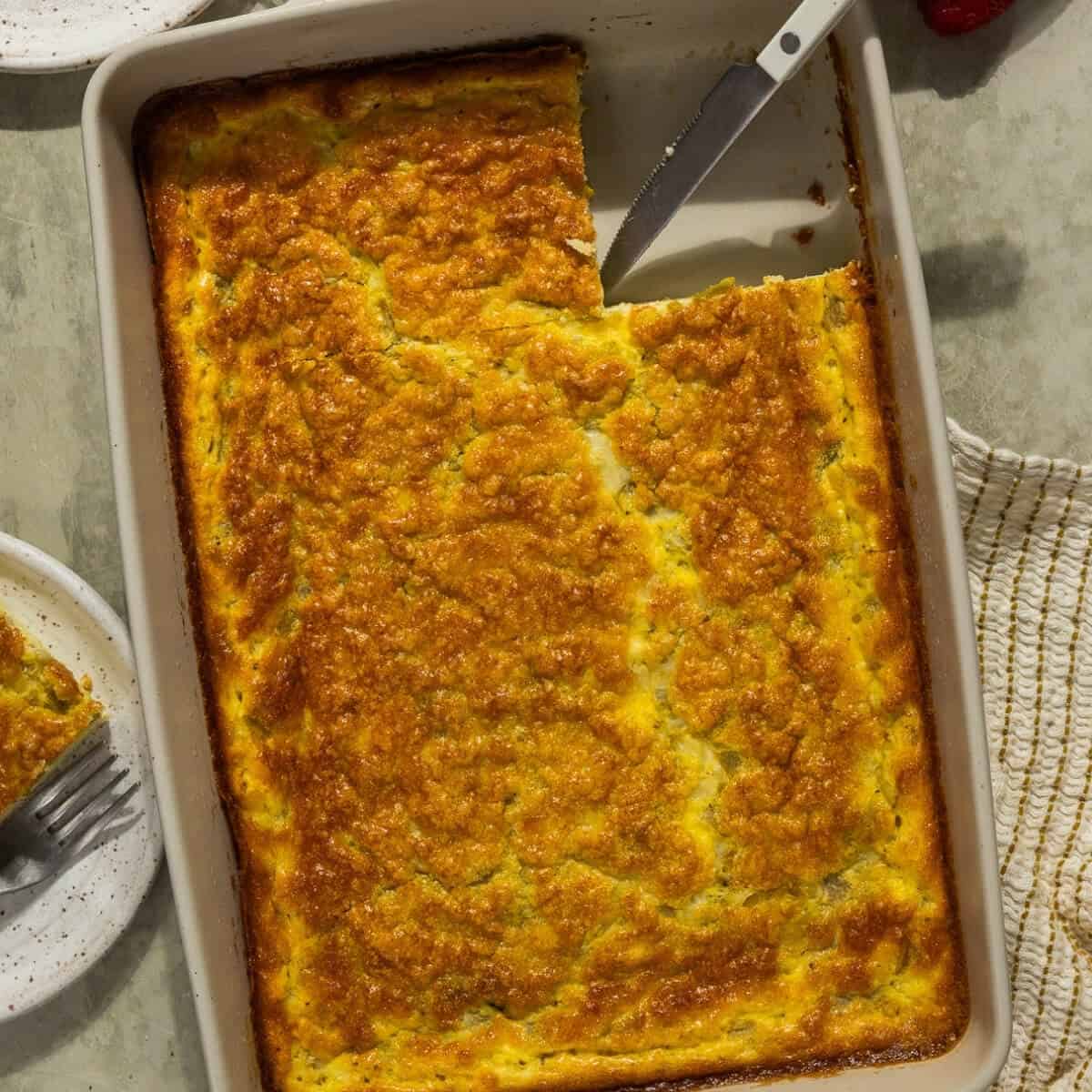 Featured image for cottage cheese and egg casserole with green chiles.