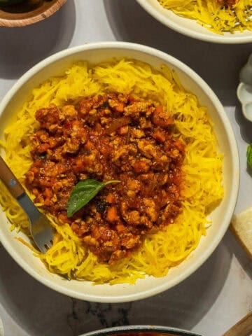 Featured image for spaghetti squash with meat sauce.