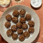 A large plate of chocolate peanut butter no bake cookies.