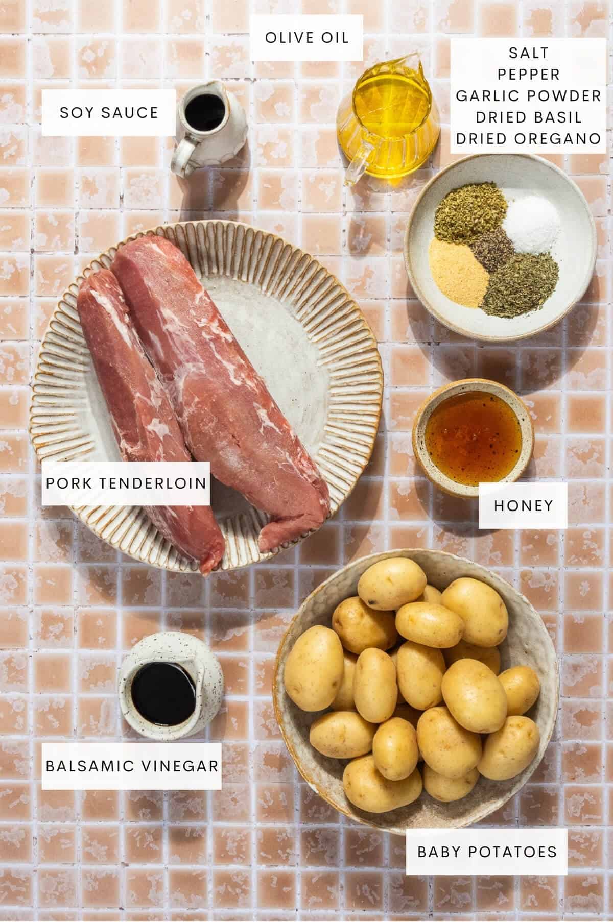 Ingredient shot for sheet pan pork tenderloin.