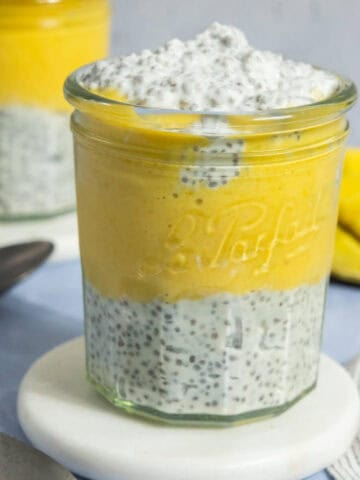 Featured image for coconut mango chia pudding.