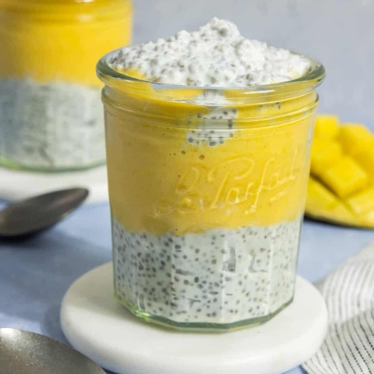 Featured image for coconut mango chia pudding.