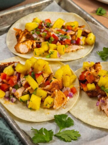 Featured image for salmon tacos with pineapple salsa.