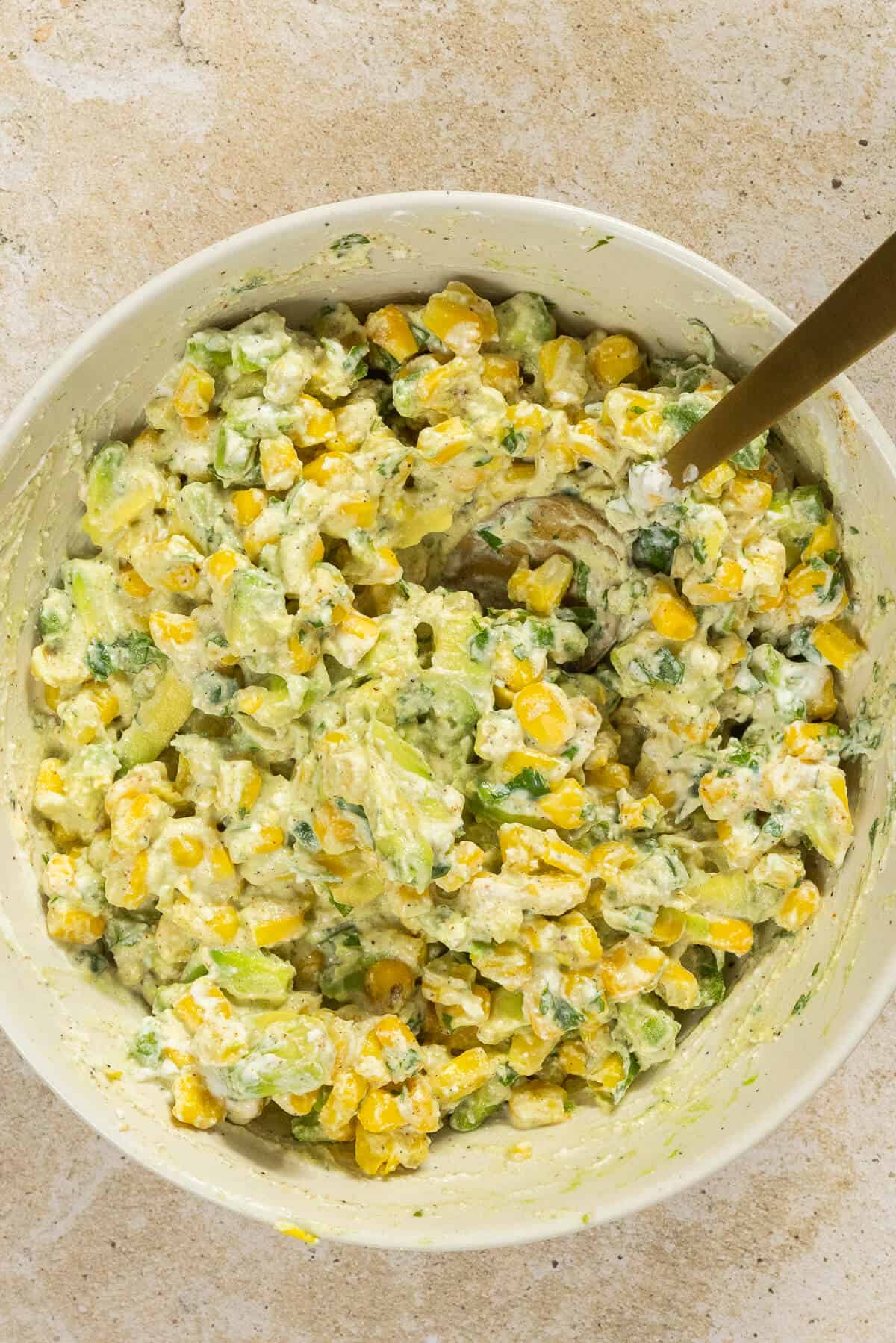 A bowl of the street corn mixture.