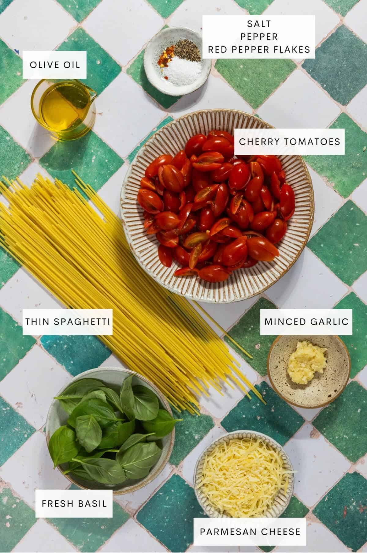 Ingredient shot for bruschetta pasta.