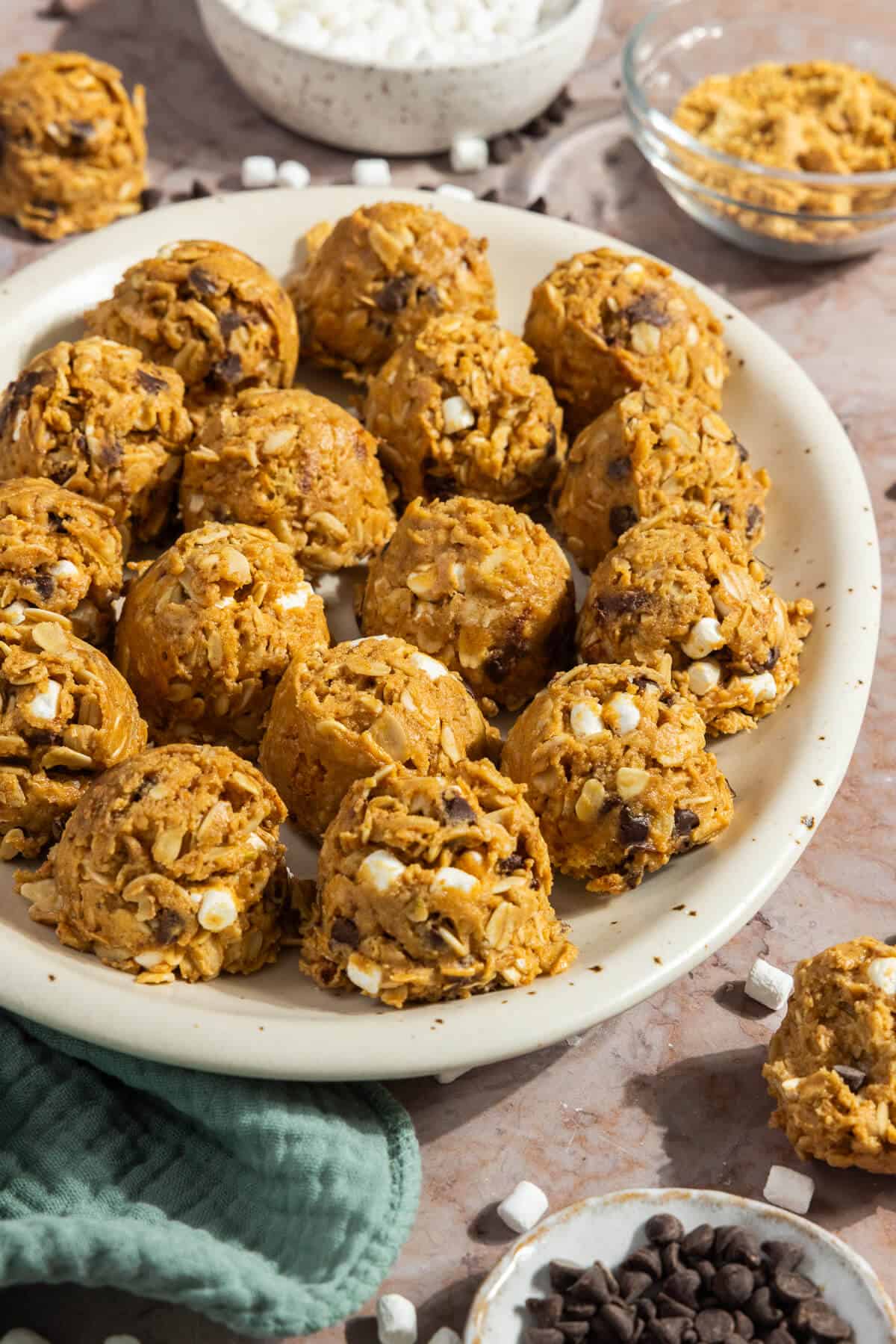 A plate of s'mores protein bites.