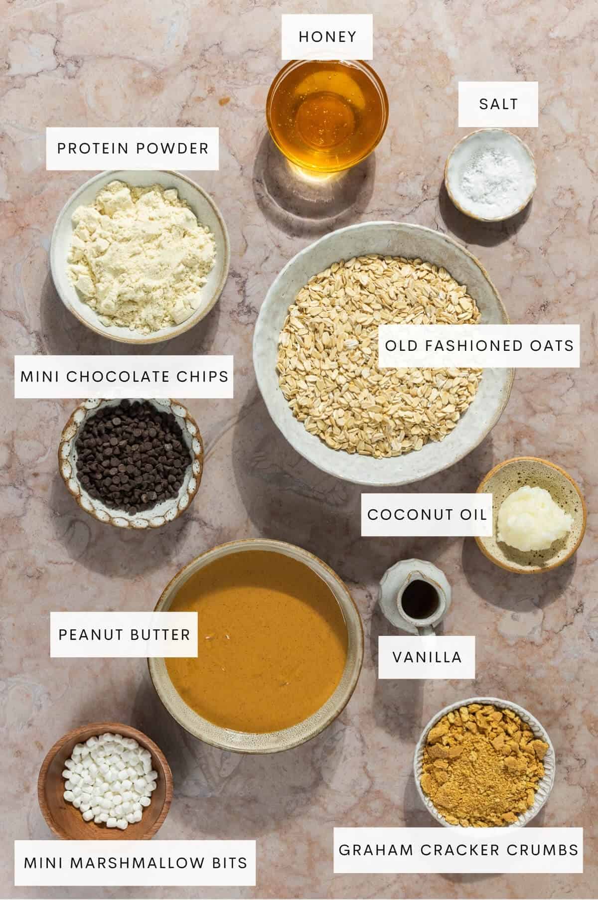 Ingredient shot for s'mores protein bites.