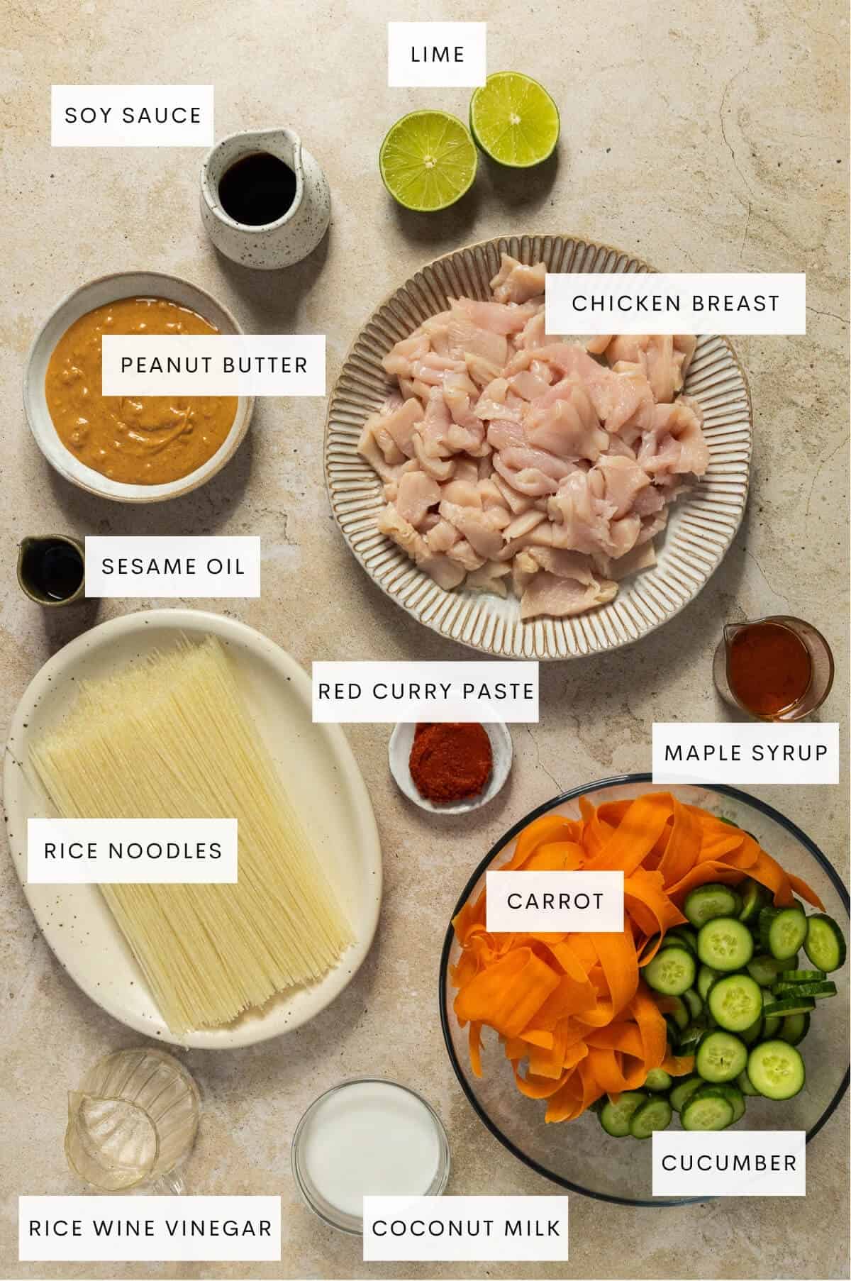 Ingredient shot for chicken satay bowls.