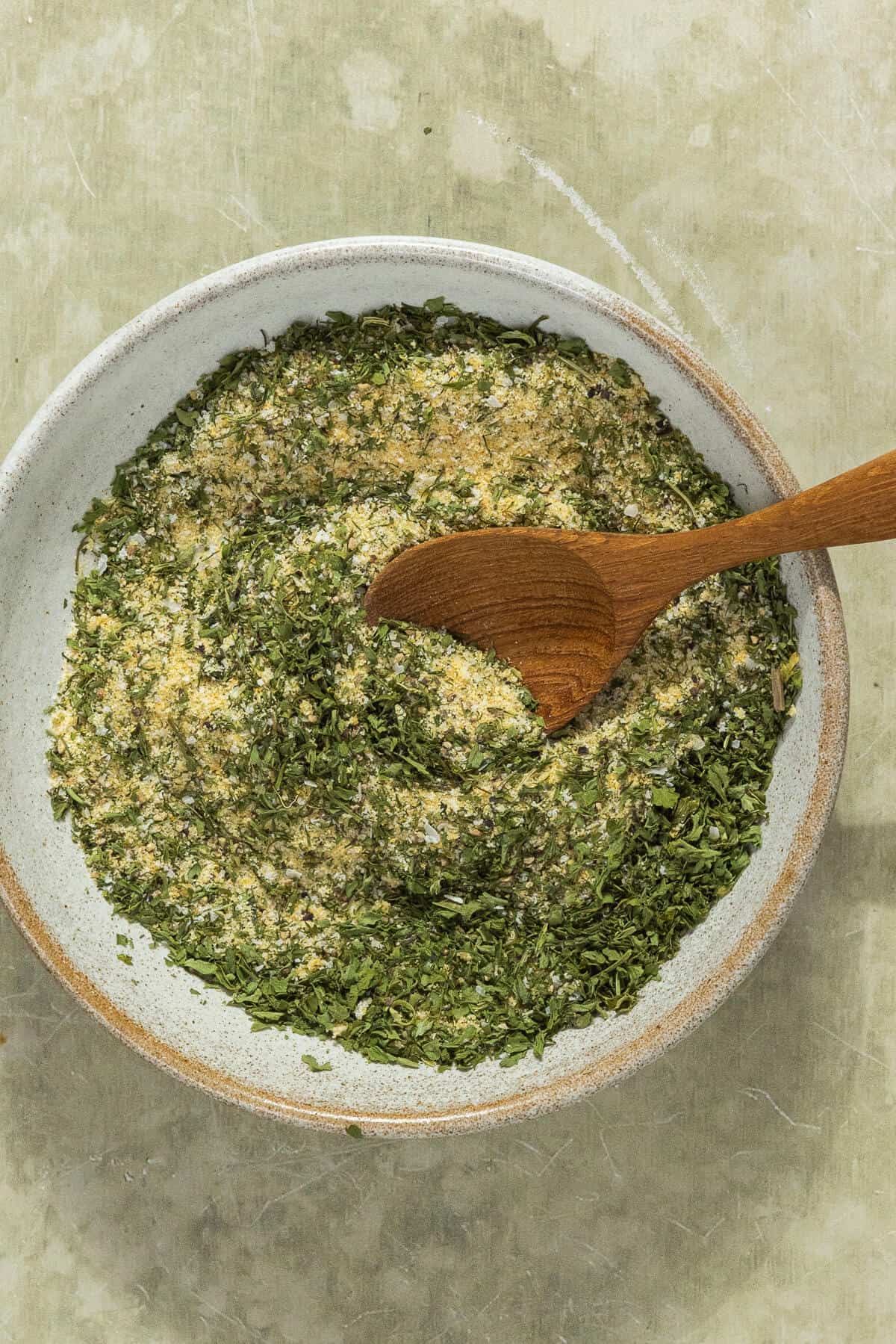 A small bowl with the mixed seasoning for the Mississippi pot roast.