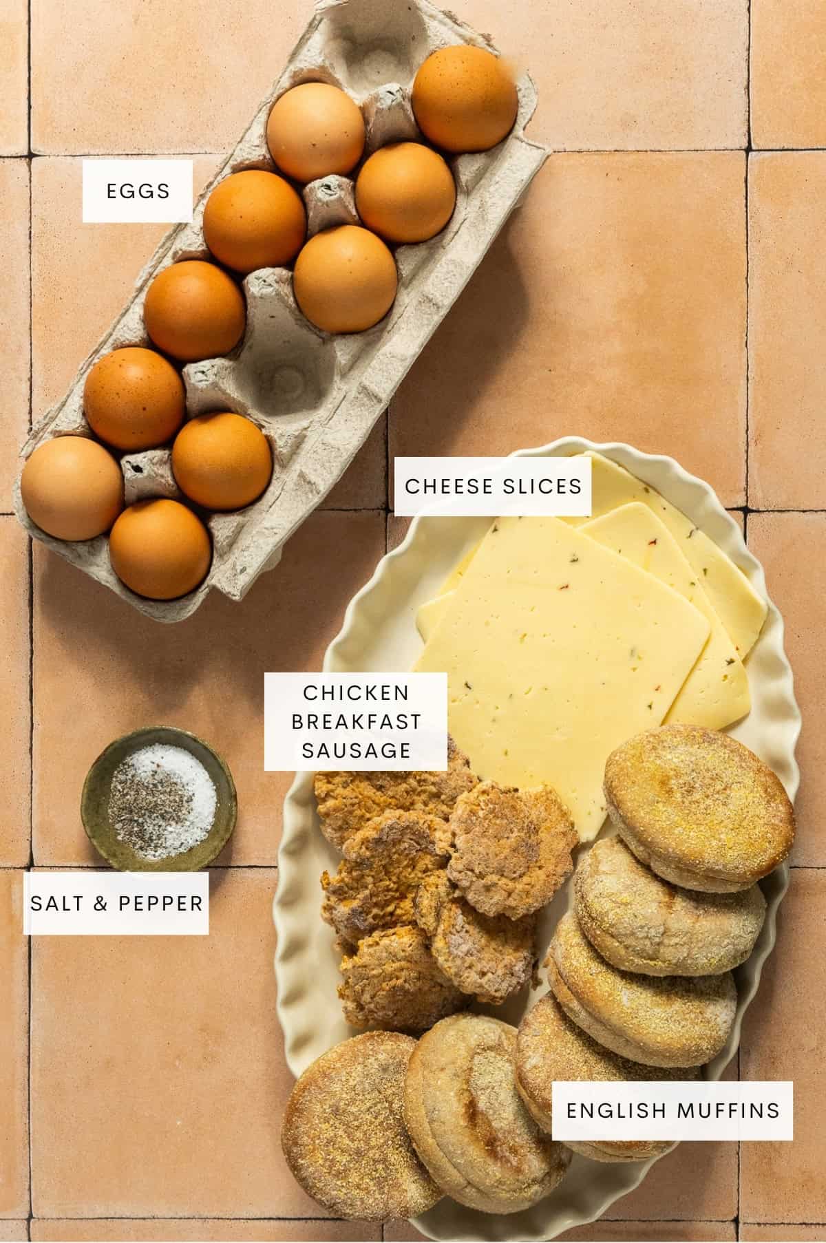 Ingredient shot for chicken sausage breakfast sandwiches.