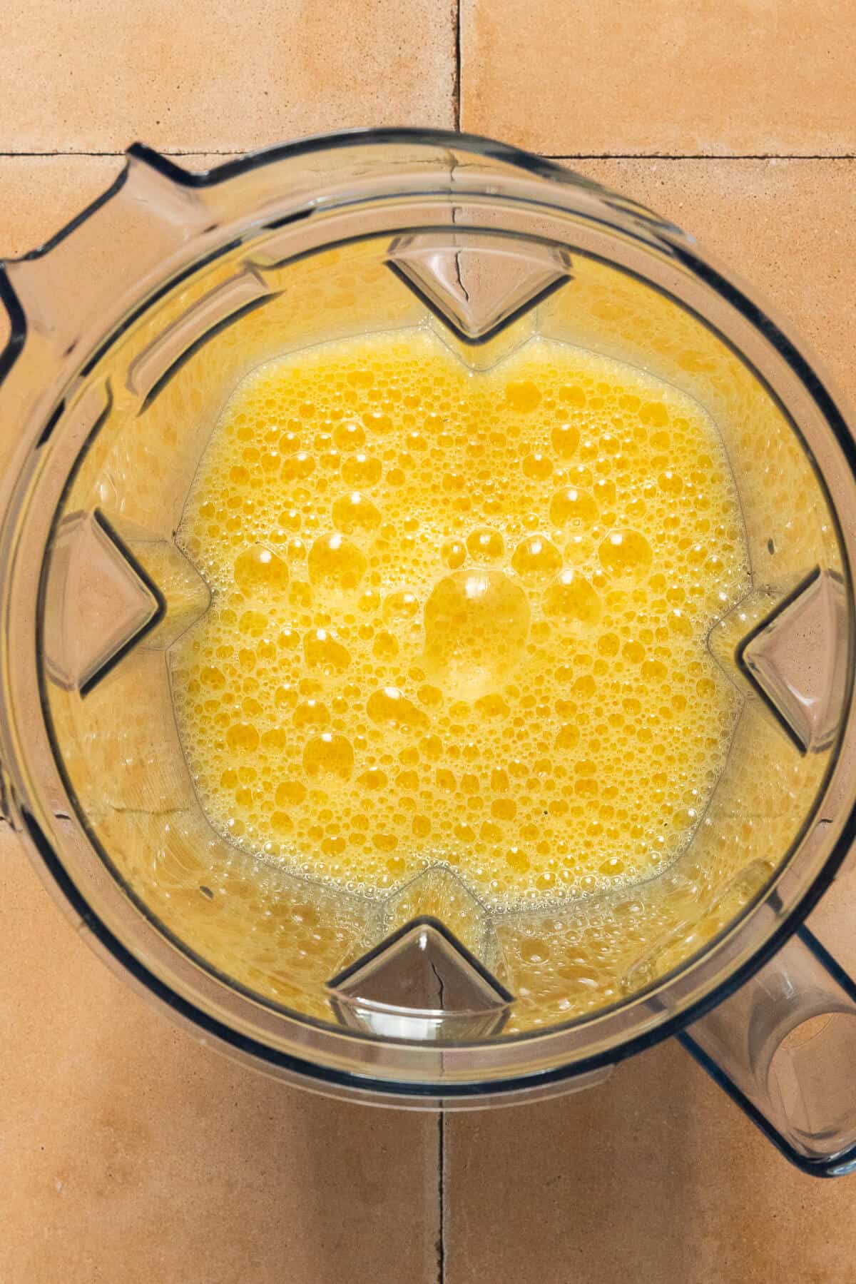 A blender with eggs blended together.