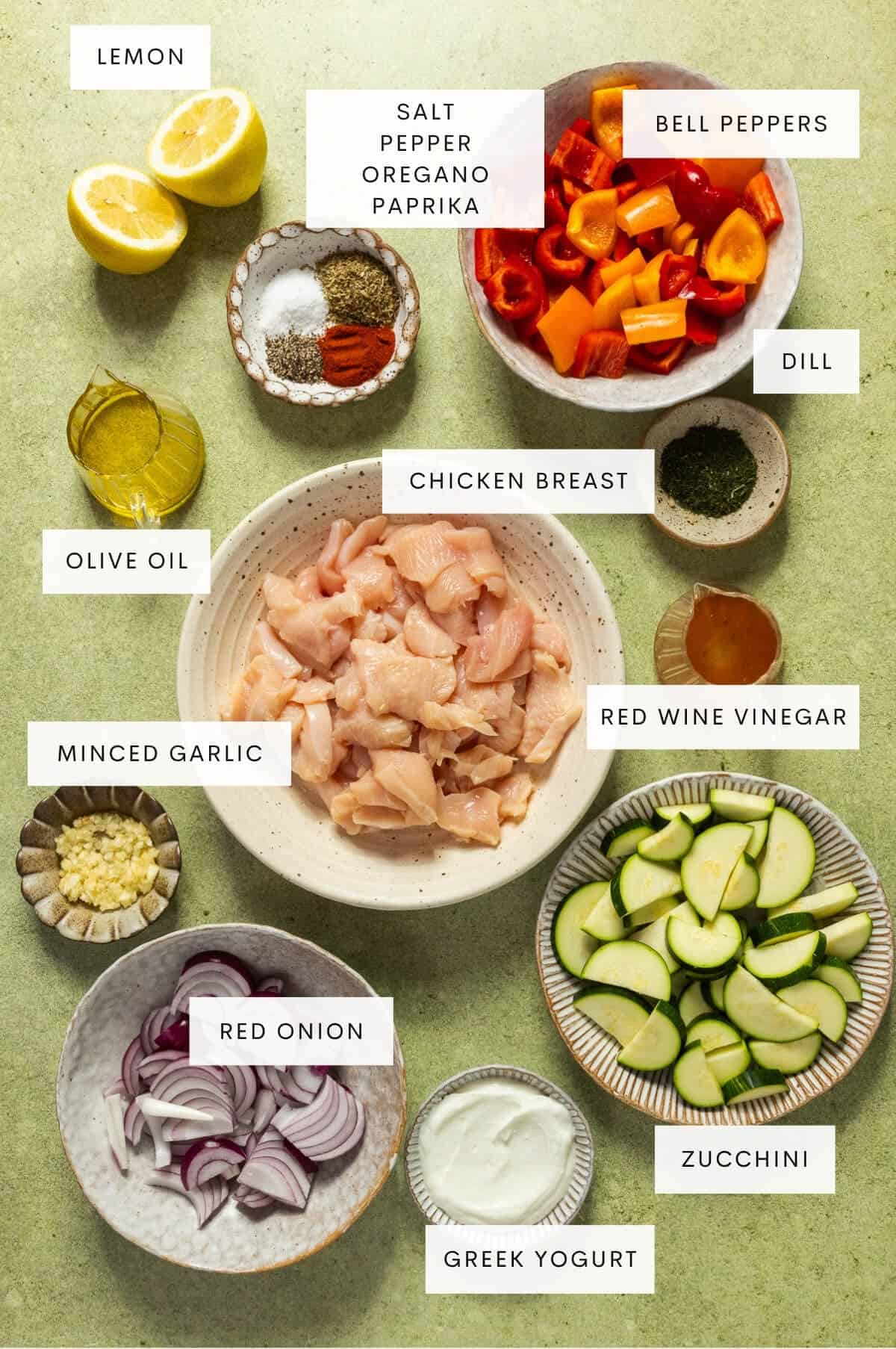 Greek chicken sheet pan ingredients.