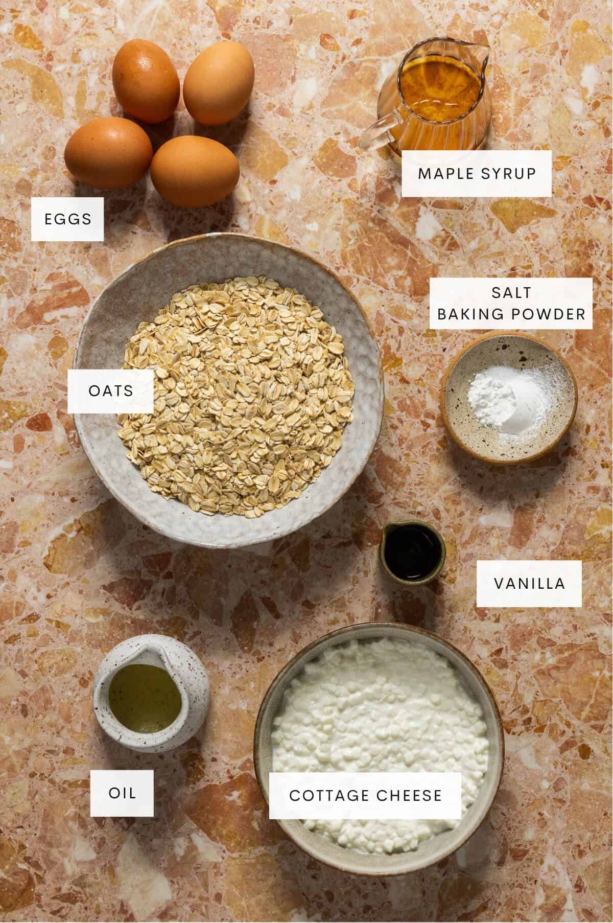 Oat protein waffle ingredients.