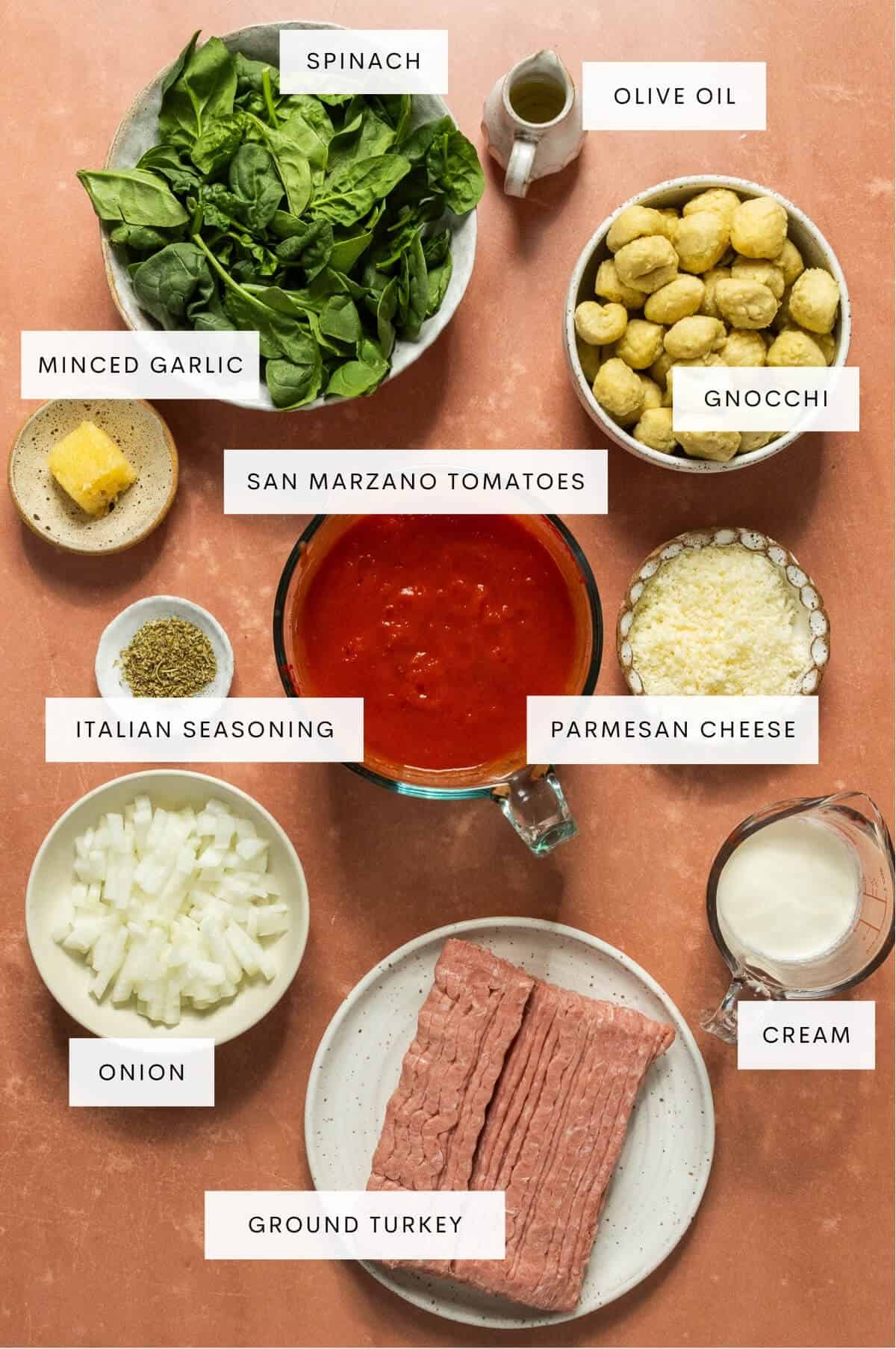 One pan gnocchi ingredients.