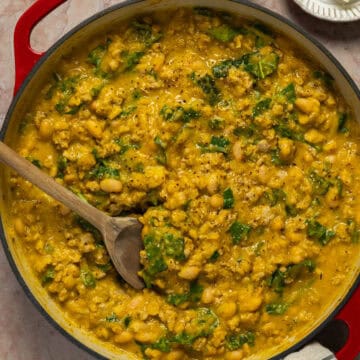A large skillet with the completed butternut squash skillet recipe.