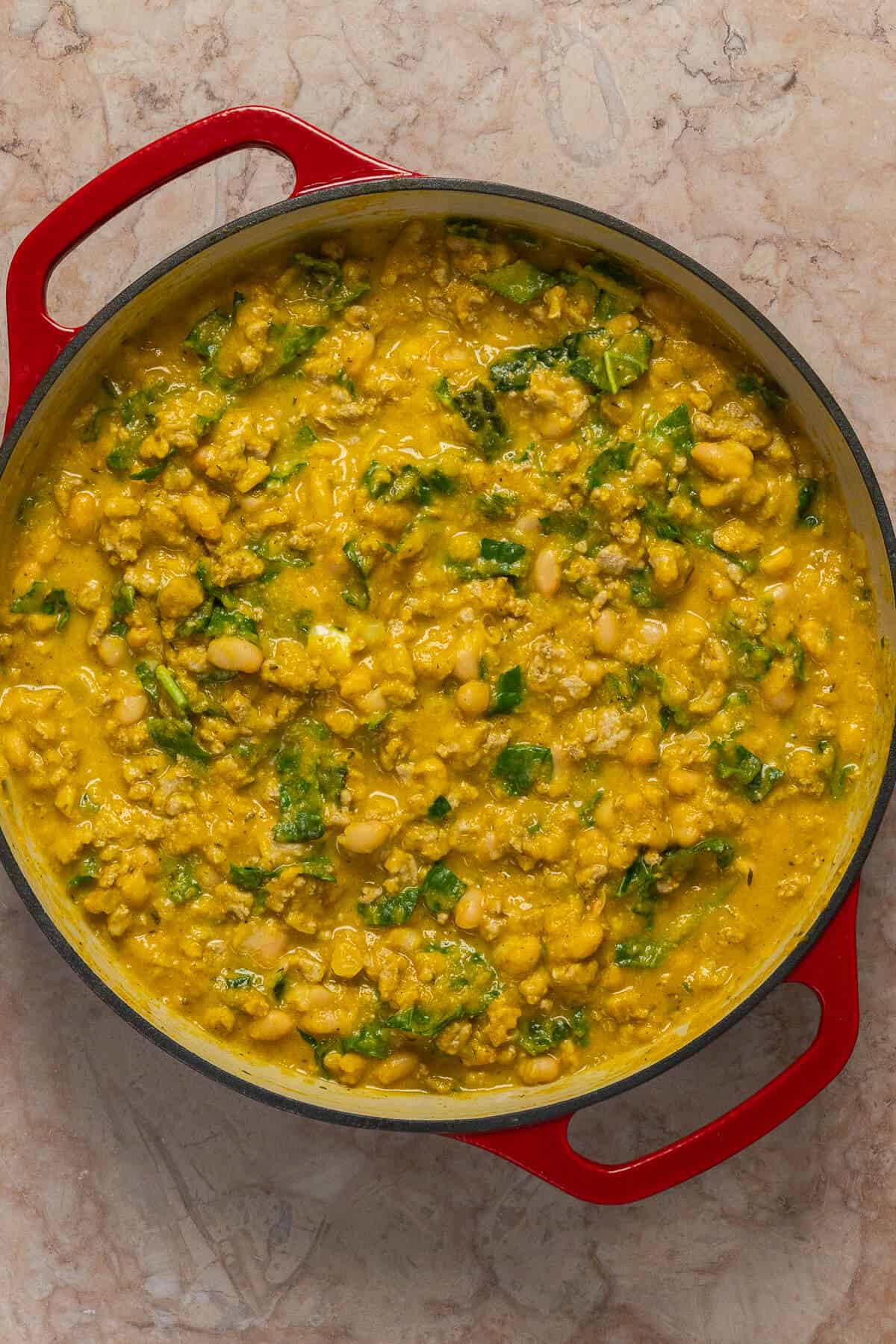 All ingredients for the butternut squash skillet combined in a large skillet.