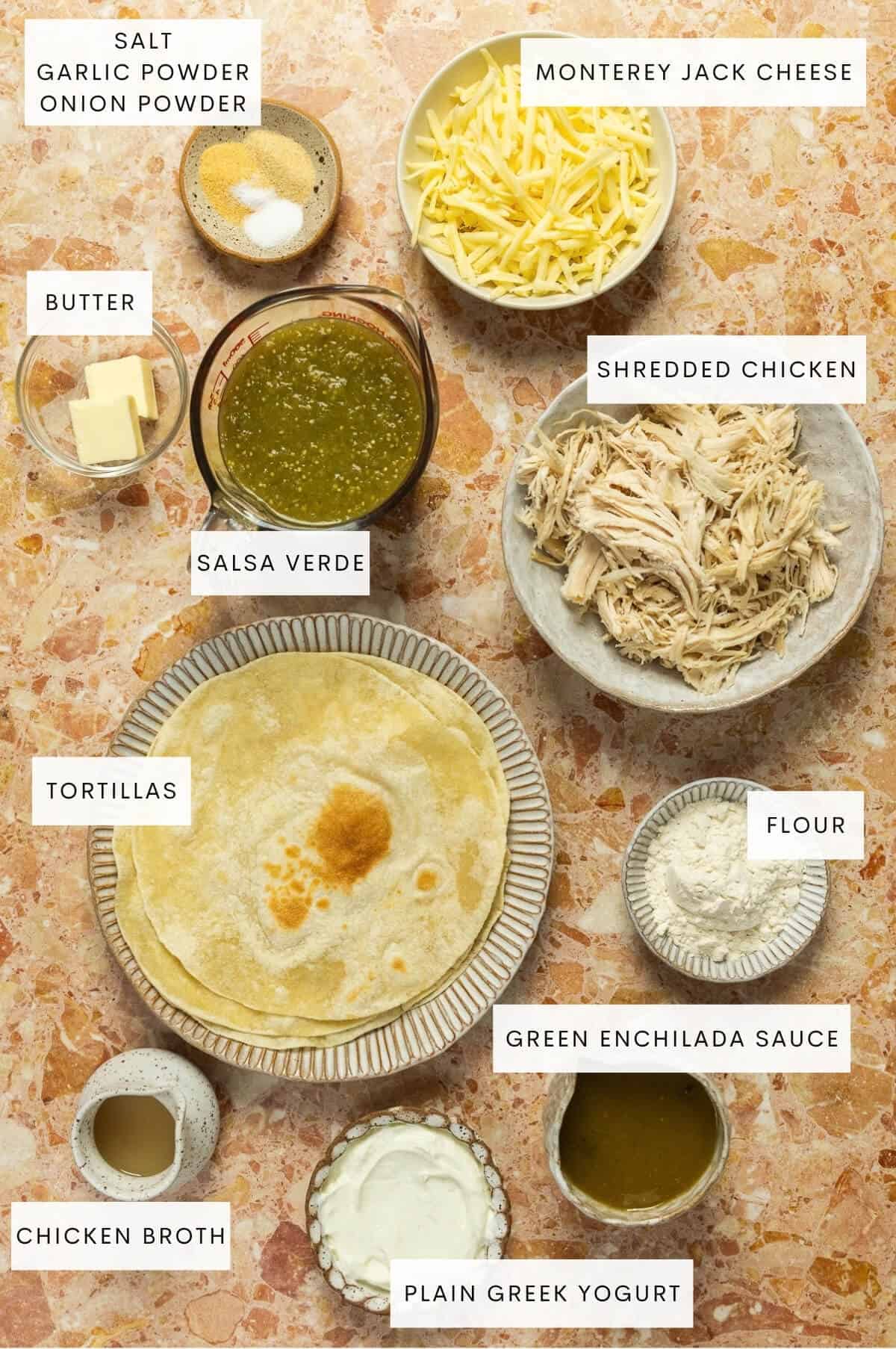 Ingredient shot for creamy chicken enchiladas.