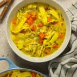 A cozy bowl of homemade chicken noodle soup.