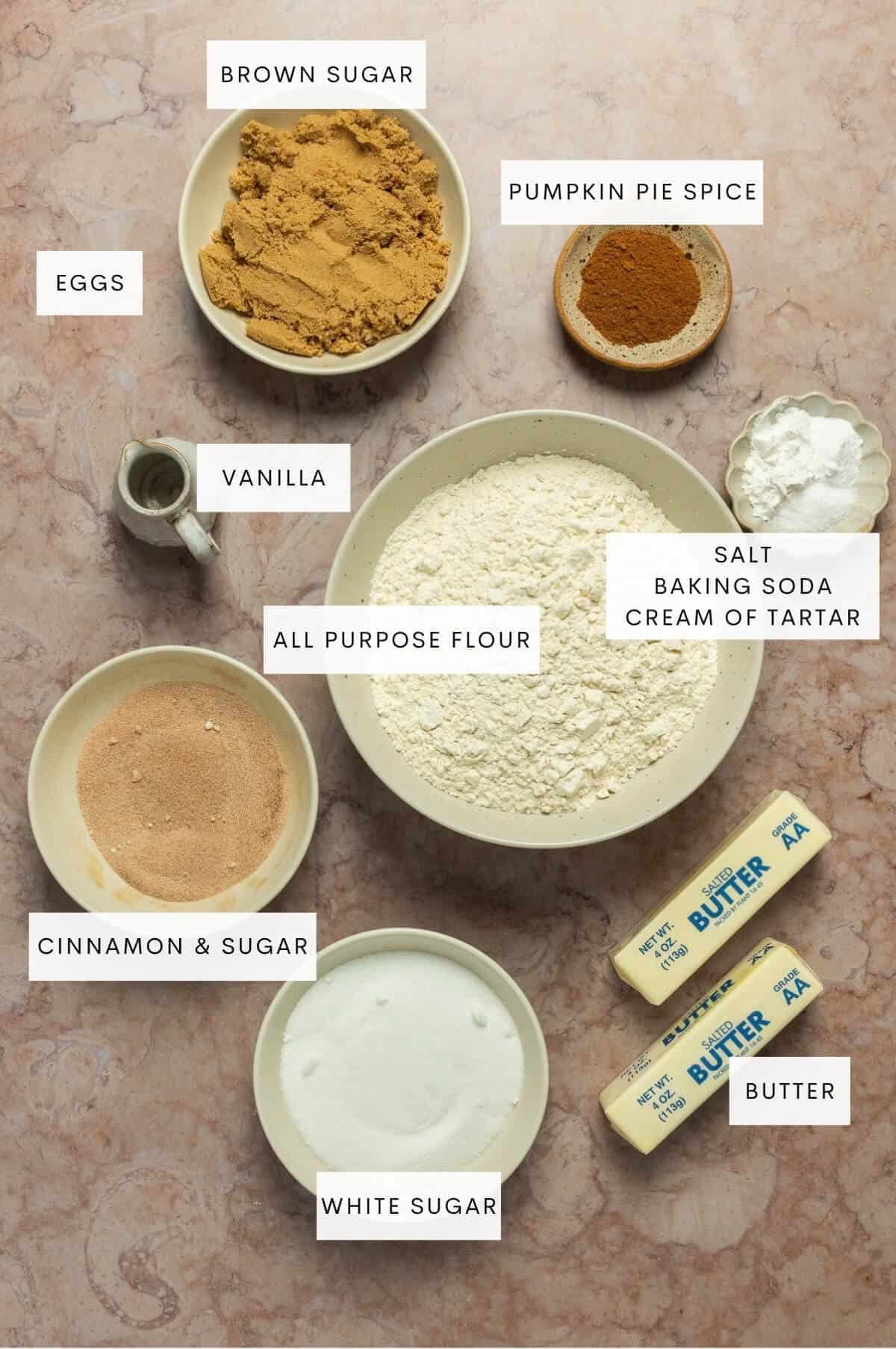 Ingredient shot for pumpkin spice snickerdoodles.